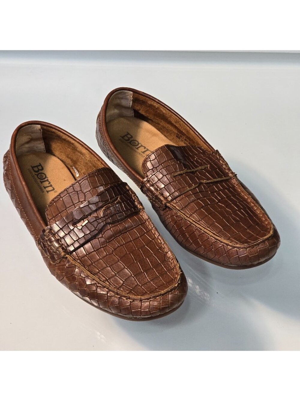 Børn Andes Leather Loafers Crocodile Embossed Slip On Shoes Mens Size 9.5 Preppy